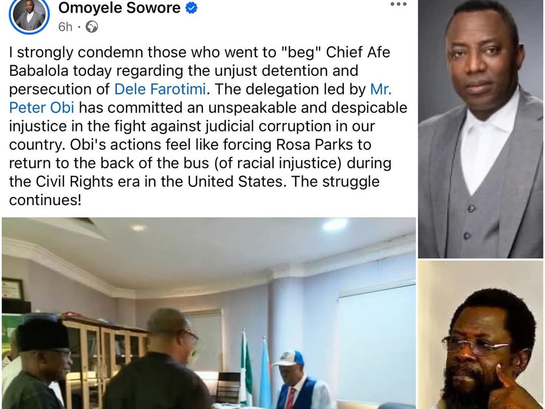 Dele Farotimi Comments on Peter Obi’s Visit to Afe Babalola, Sowore Reacts